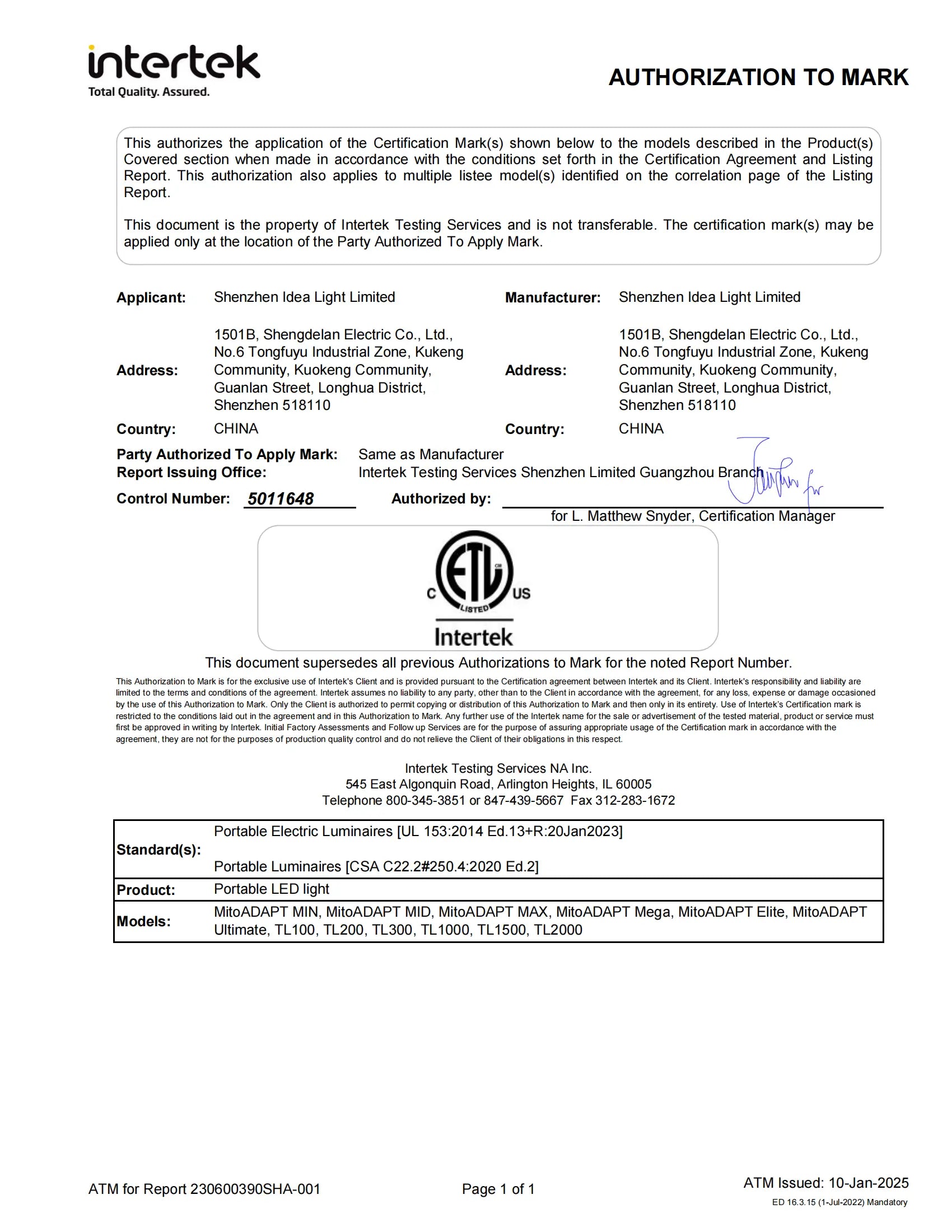Quality control assurance certificate lucears for red light therapy device safe