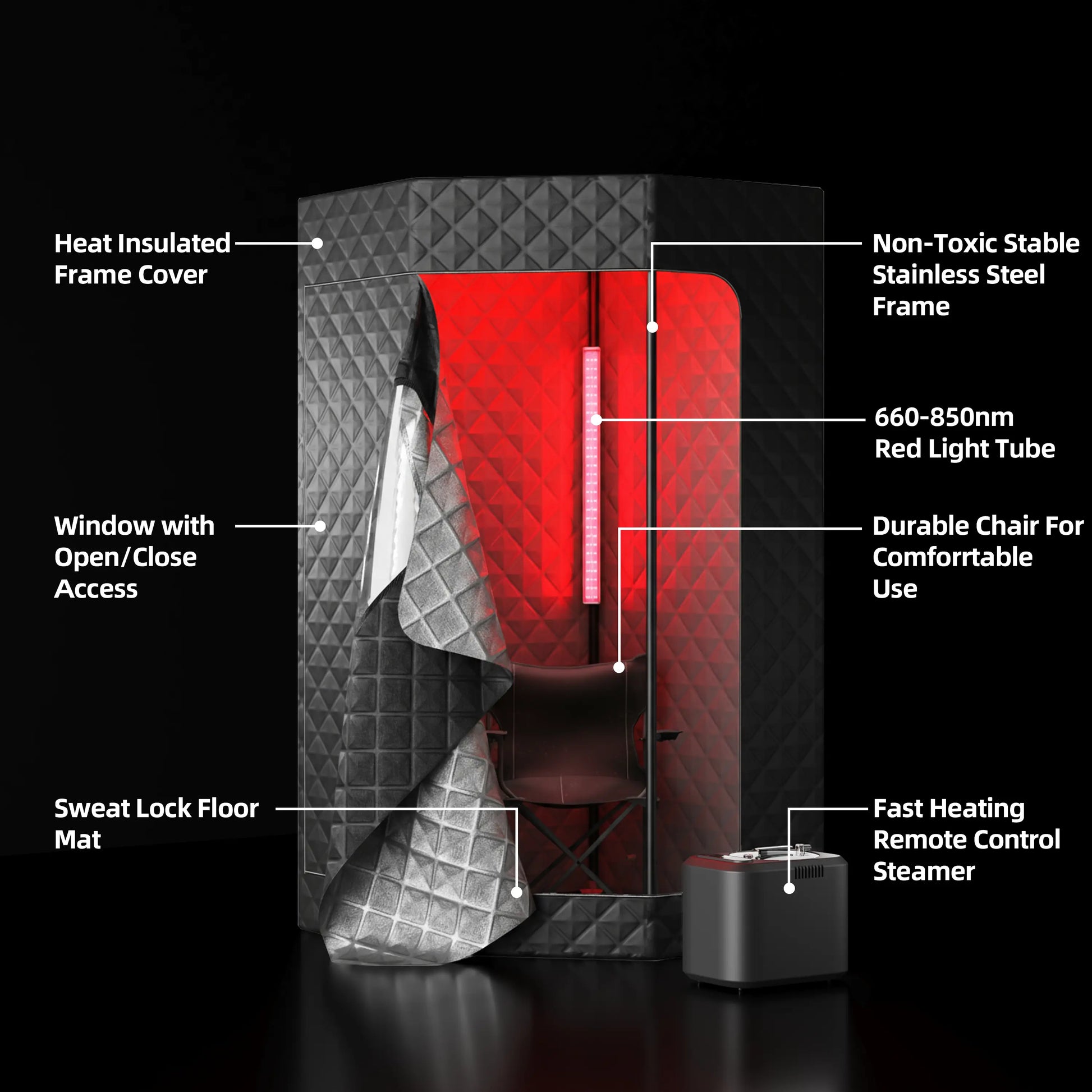 Lucears GlowSteam™ 1-Person Steam Sauna with Red Light Therapy