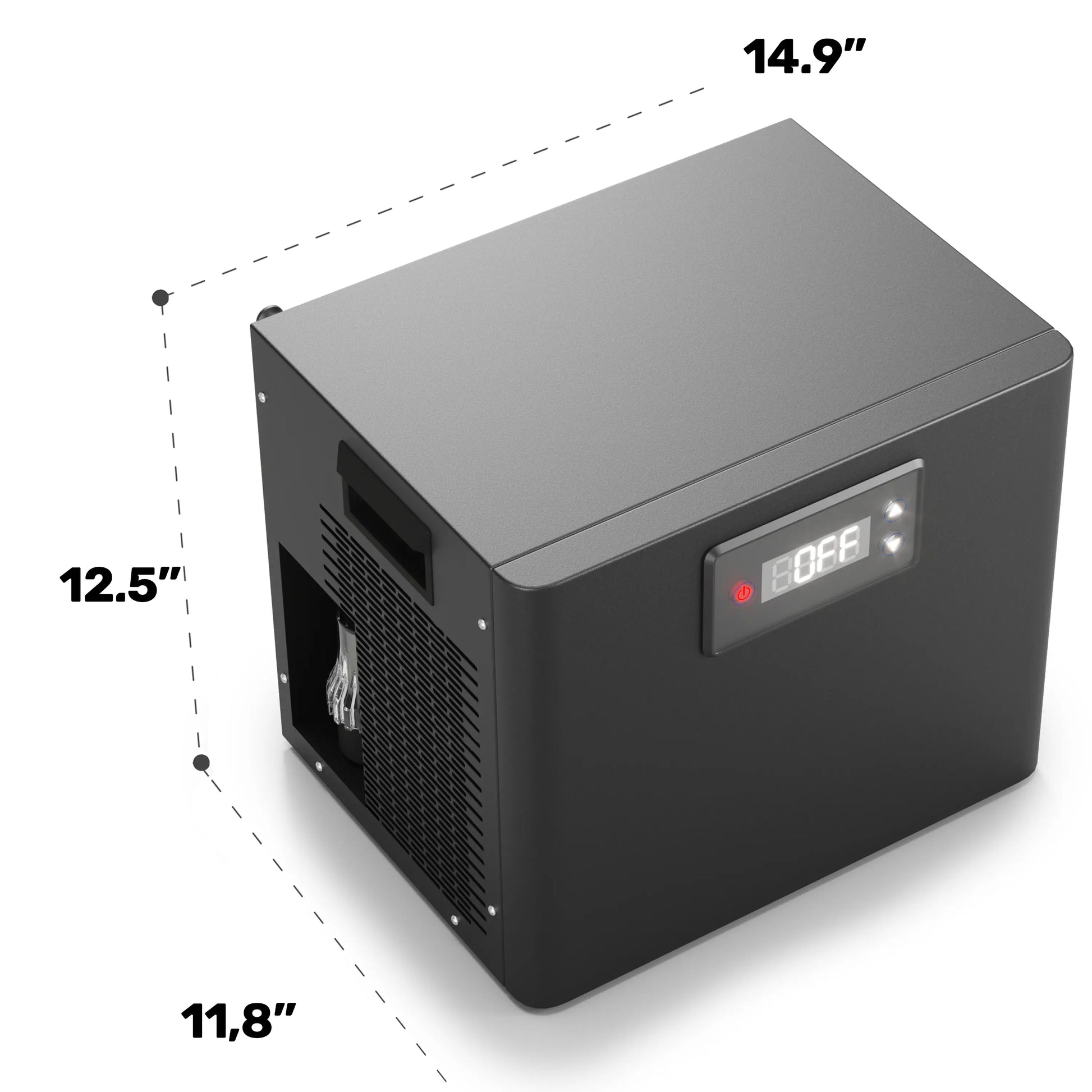 the chiller has a compact design to fit in your bathroom