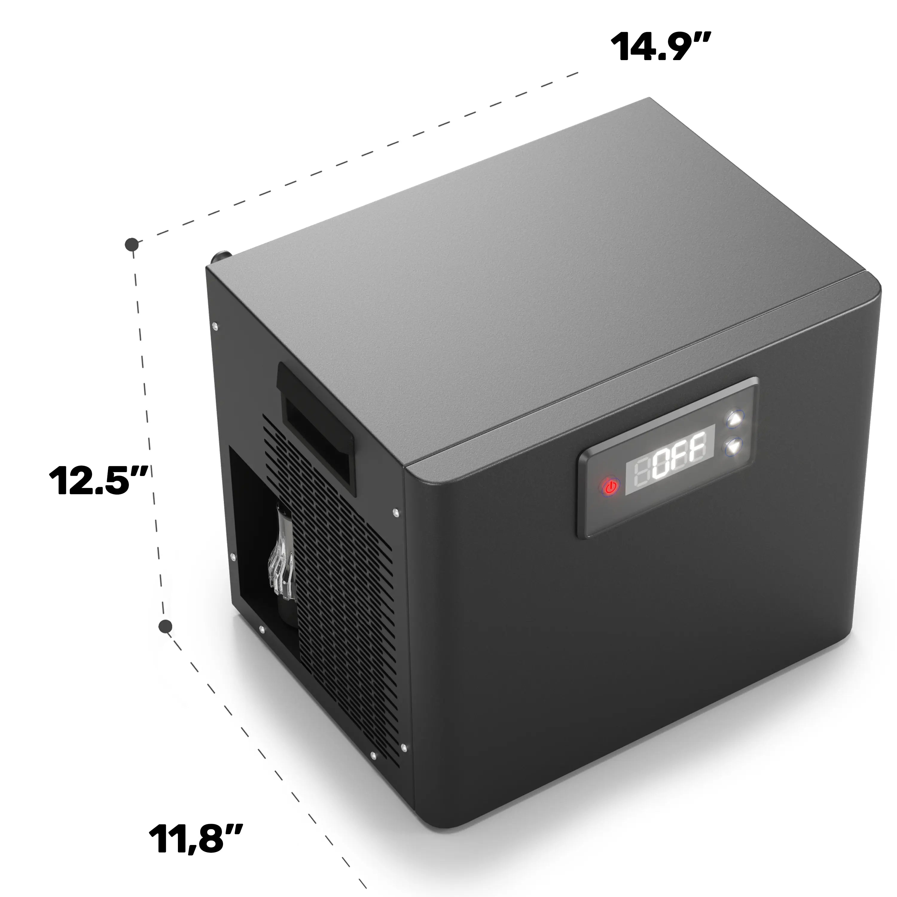 the chiller has a compact design to fit in your bathroom