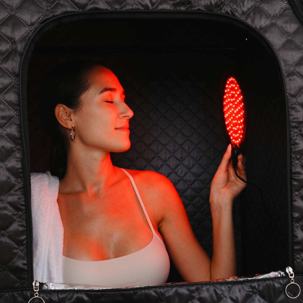 enjoy red light session with infrared sauna