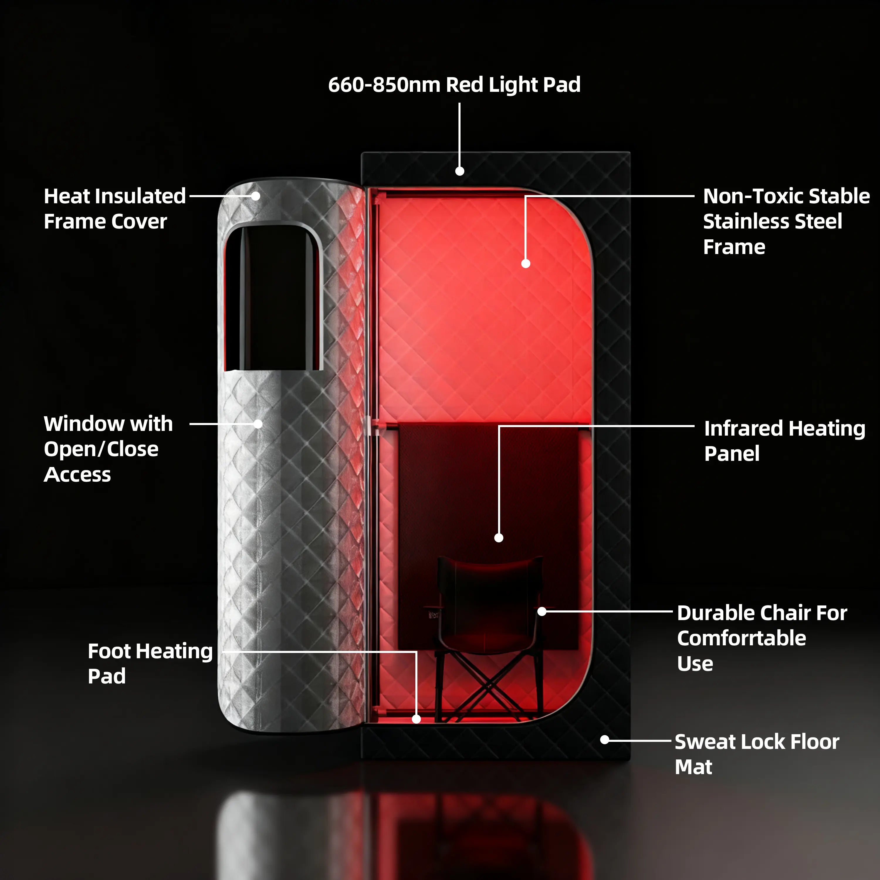 lucears red light steam sauna with 50 LEDs for heat relaxation and circulation improvement
