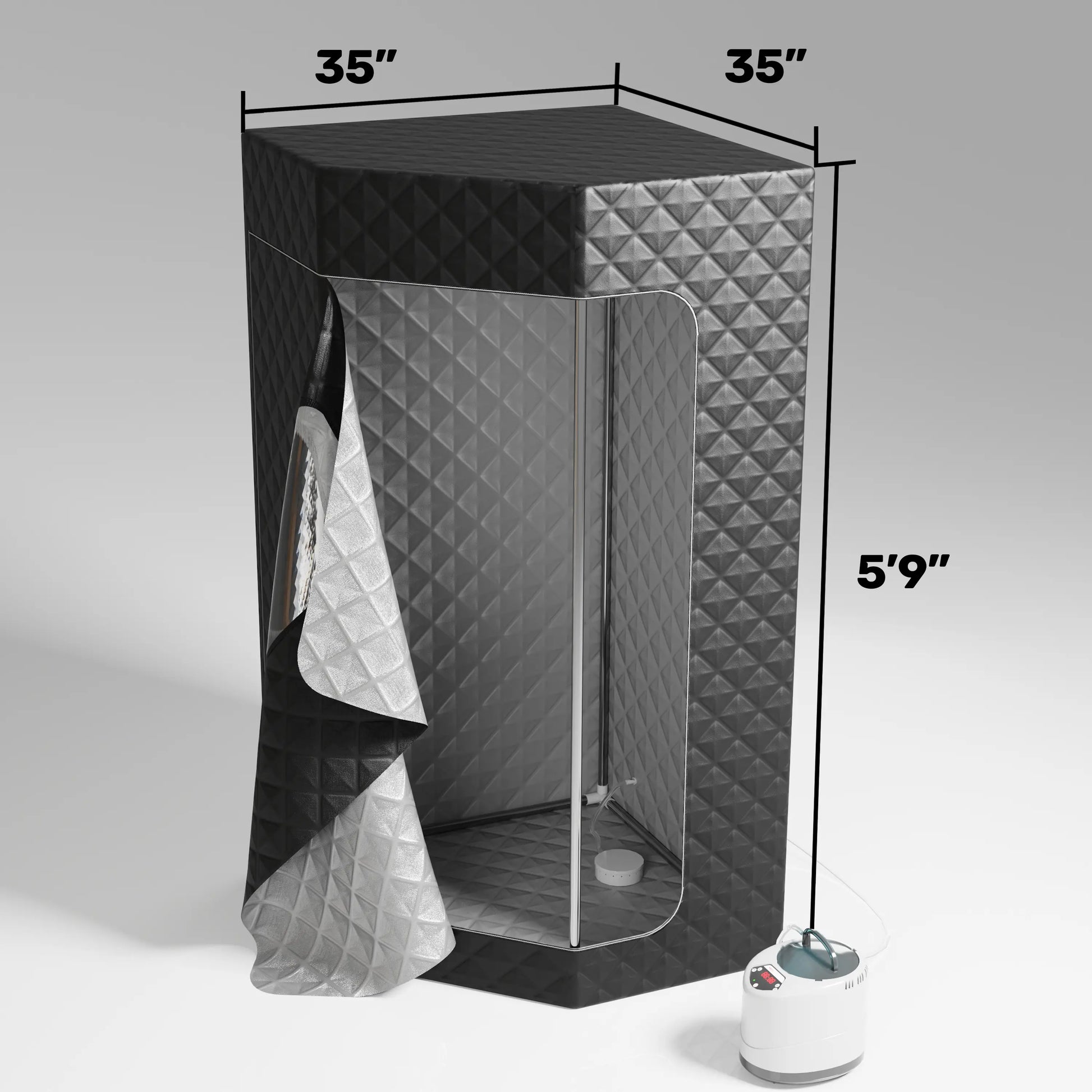 the sauna can fit 5'9" tall people